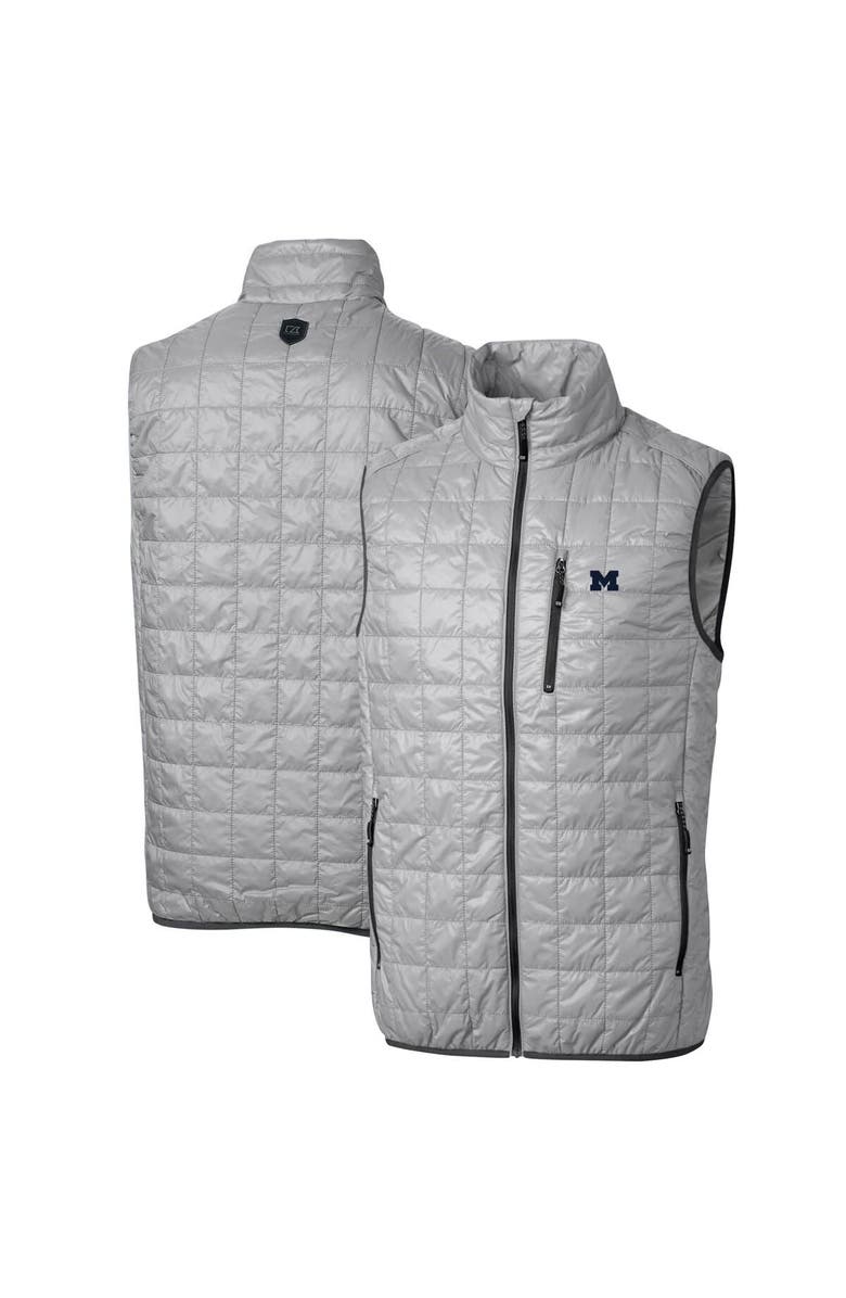 Cutter & Buck Men's Cutter & Buck Gray Michigan Wolverines Big & Tall Rainier PrimaLoft Eco Full-Zip Puffer Vest, Alternate, color,
