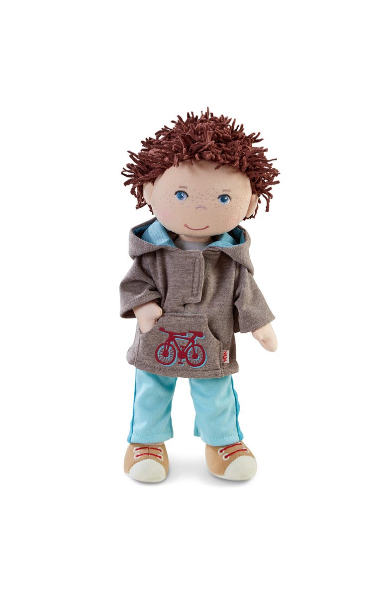 HABA Lian 12" Soft Doll - Baby Boy Doll with Brown Hair and Blue Eyes, Perfect Plush Toy for 18 Months & Up with Embroidered Face, Main, color, Beige Multi