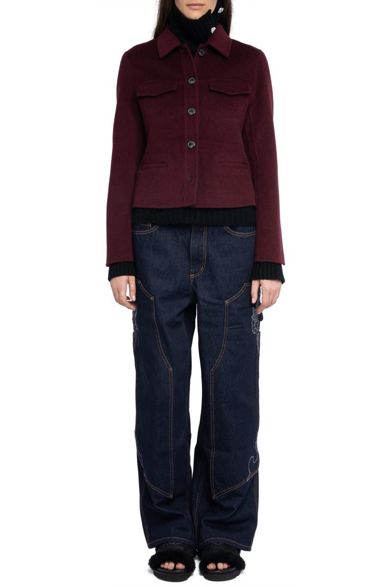 Zadig & Voltaire Liam Wool Blend Jacket, Alternate, color, Burgundy