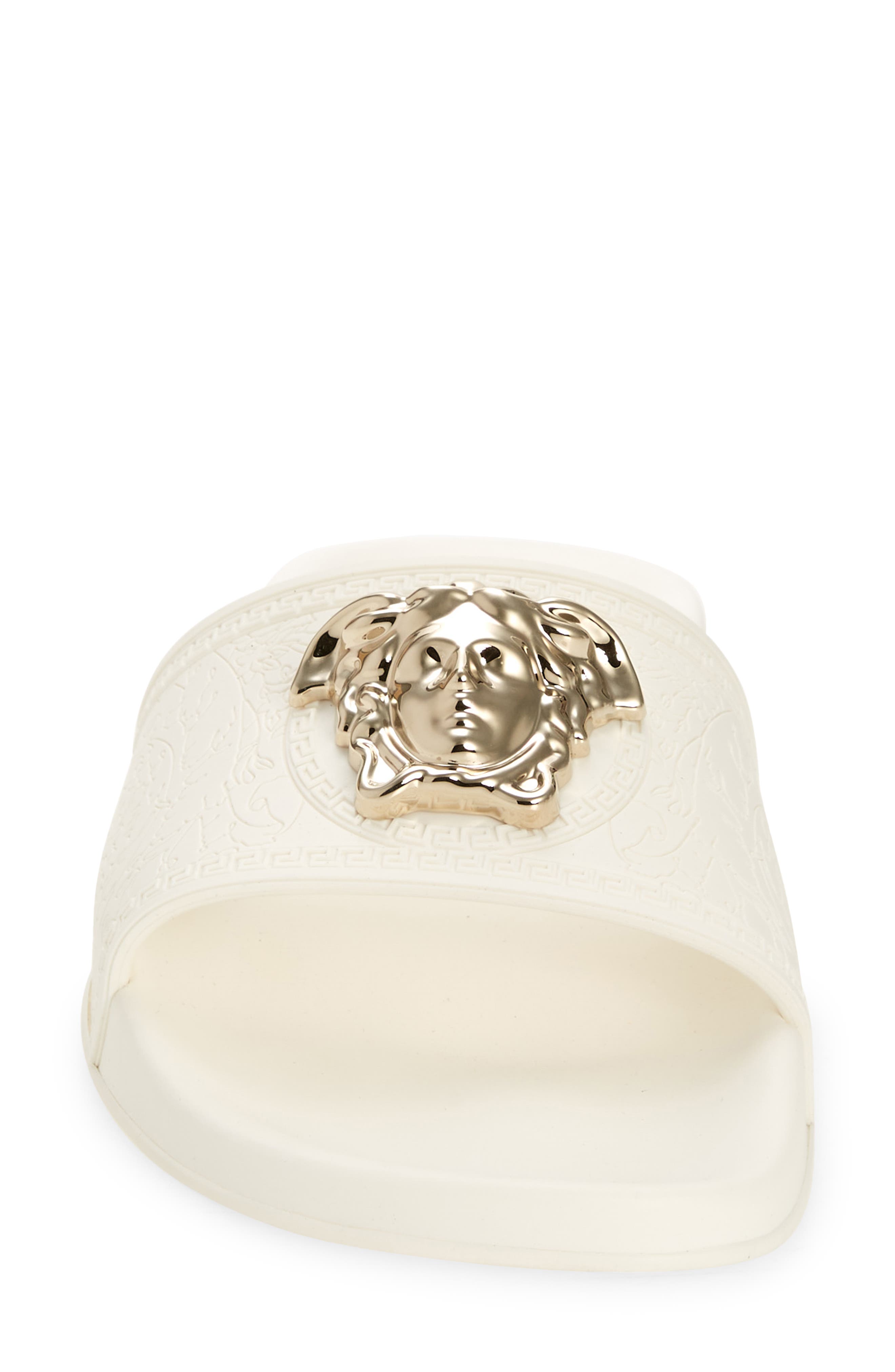 Medusa Slide Sandal, Alternate, color, WHITE- LIGHT GOLD