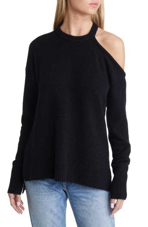 Oversize Single Cold Shoulder Cotton Blend Sweater