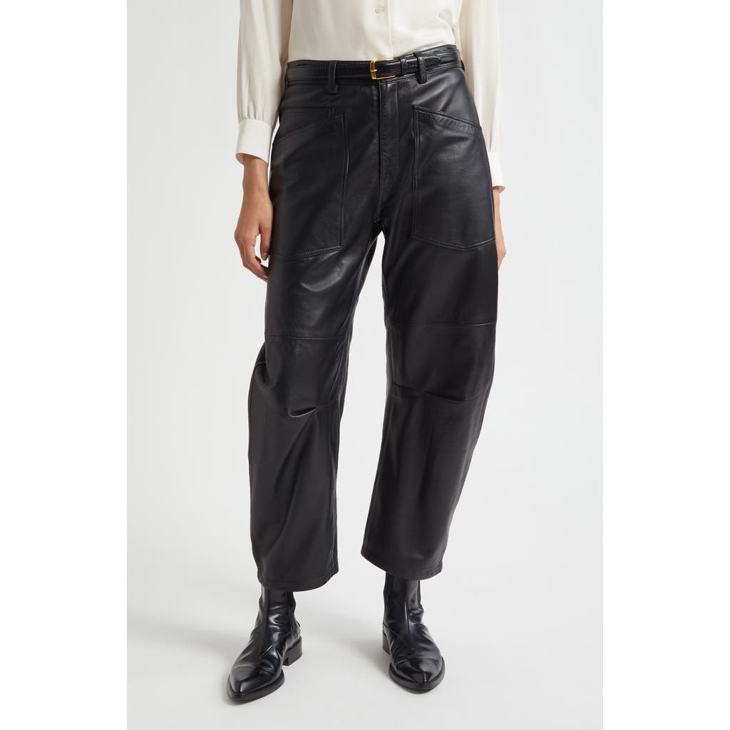 Nili Lotan Shon Barrel Leg Leather Pants In Brown