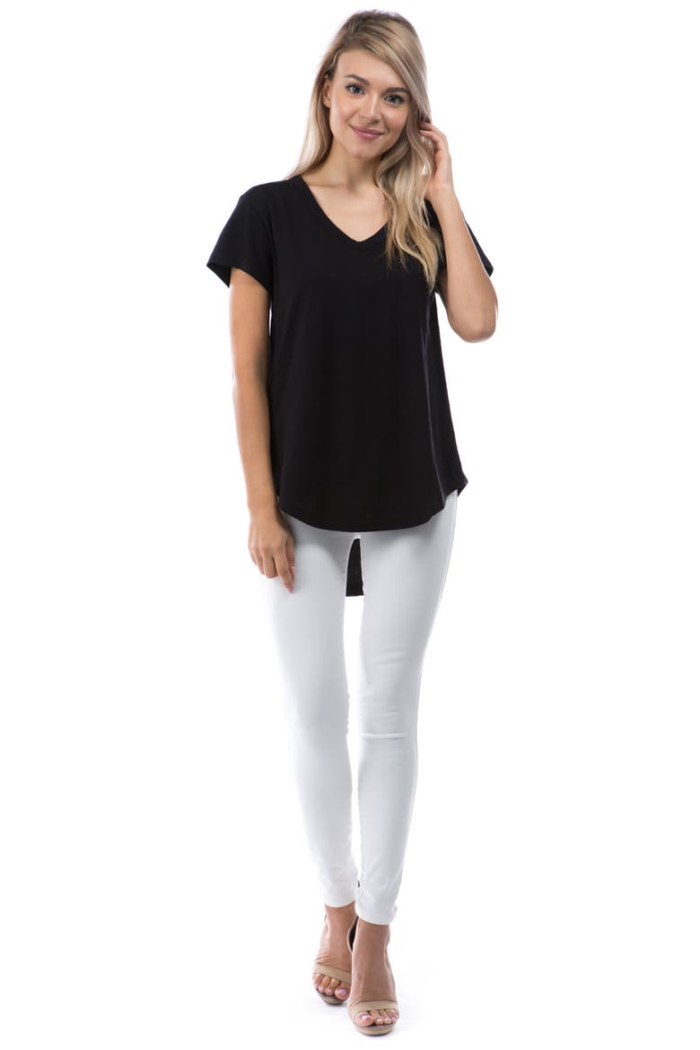 V-Neck High-Low T-Shirt, Alternate, color, BLACK