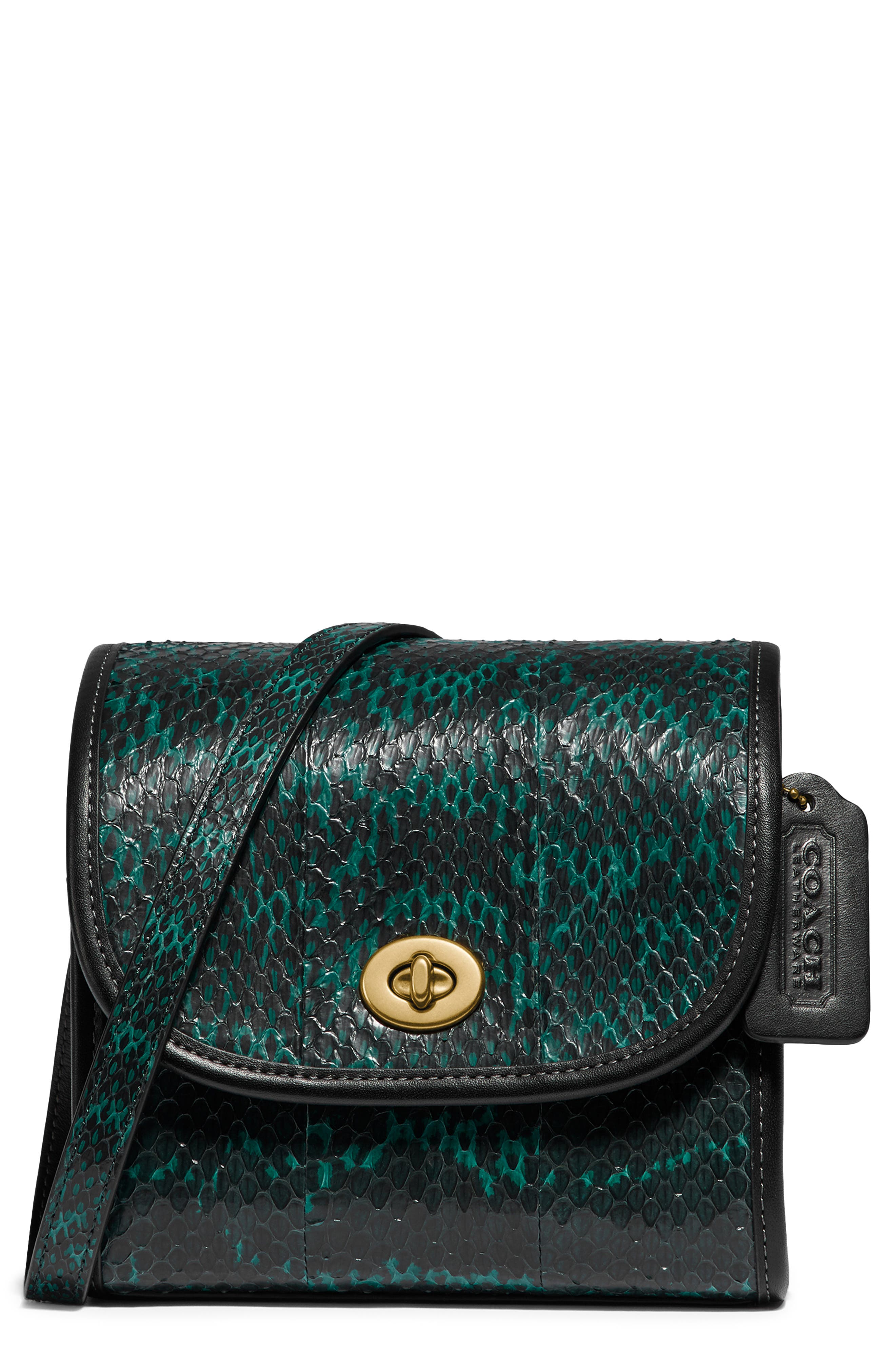 COACH Originals Genuine Snakeskin & Leather Turnlock Lunchbox Pouch, Main, color, 