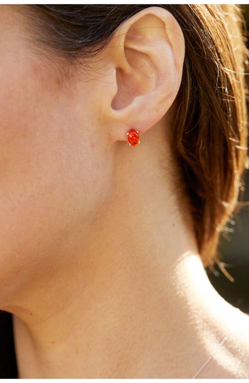 Savvy Cie Jewels Rhodium Plated Sterling Silver Oval Fire Opal Stud Earrings In Silver