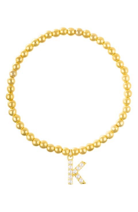 Faux Pearl Initial Charm Beaded Bracelet