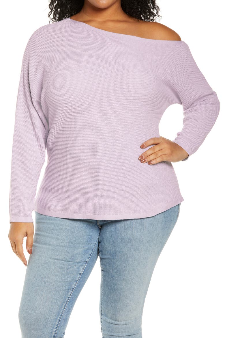 One-Shoulder Thermal Knit Sweater, Main, color, PURPLE EVENING