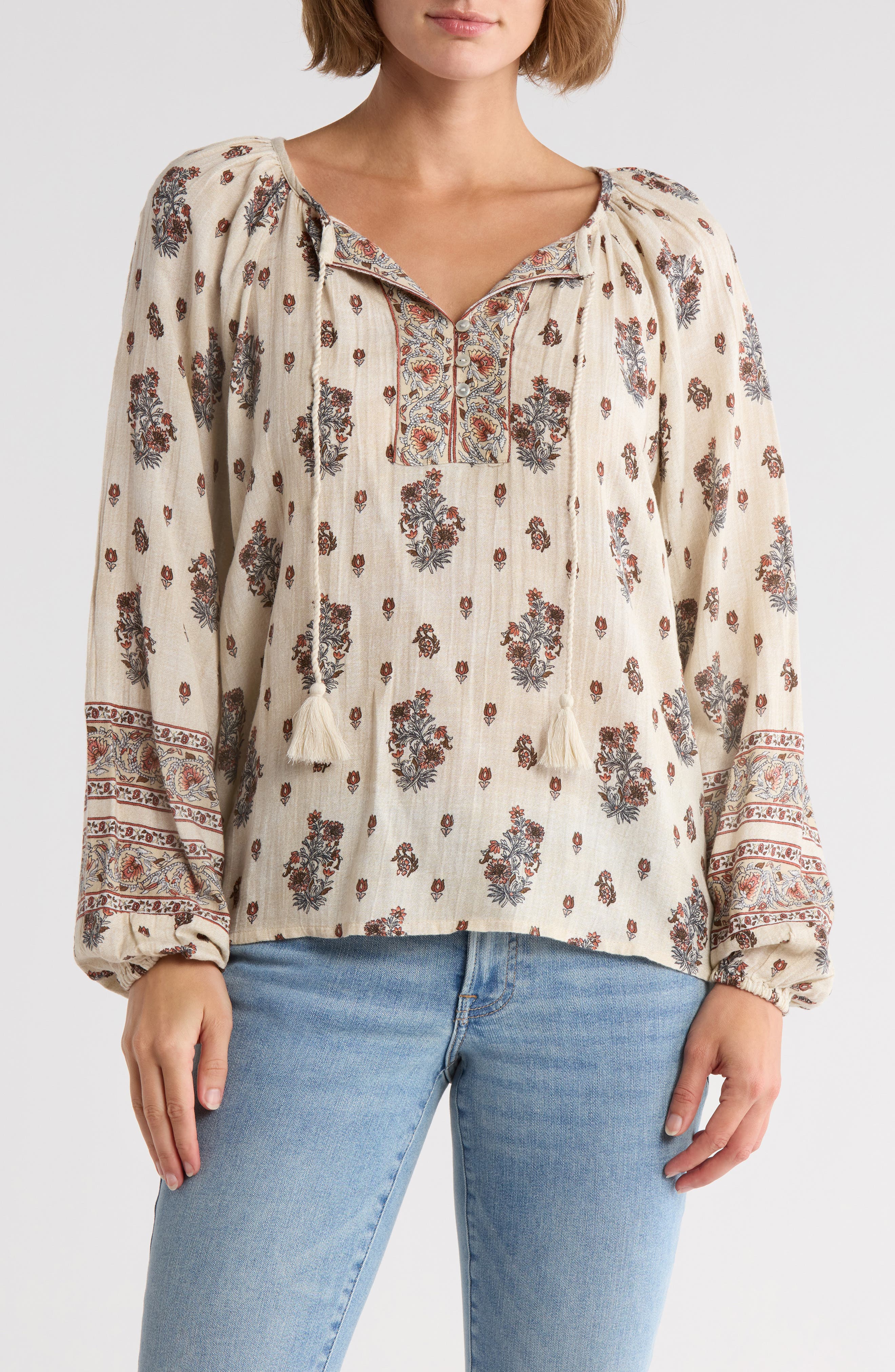Print Split Neck Top