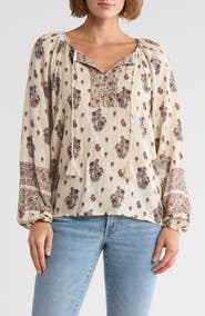 Lucky Brand Print Split Neck Top