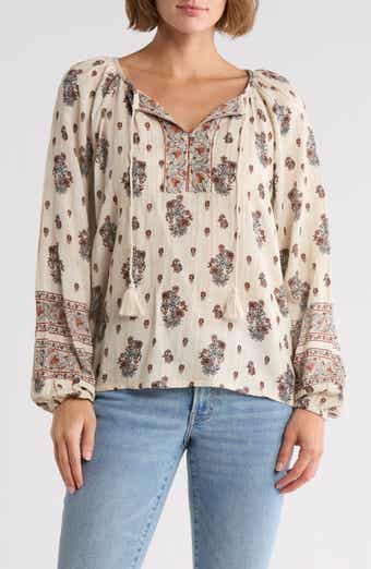 Lucky Brand Print Split Neck Top