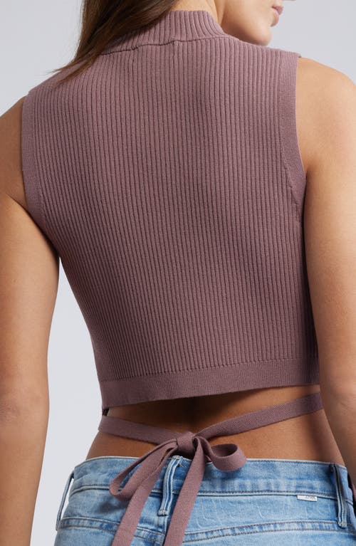 Open Edit Luxe Sculpt Side Split Rib Top In Purple Taupe
