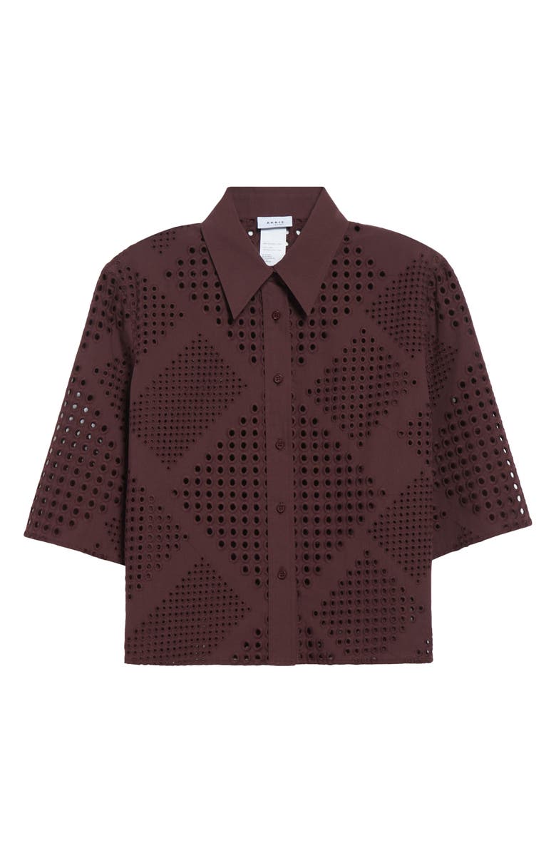 Akris punto Diamond Cotton Eyelet Short Sleeve Crop Button-Up Shirt, Alternate, color, Blackberry