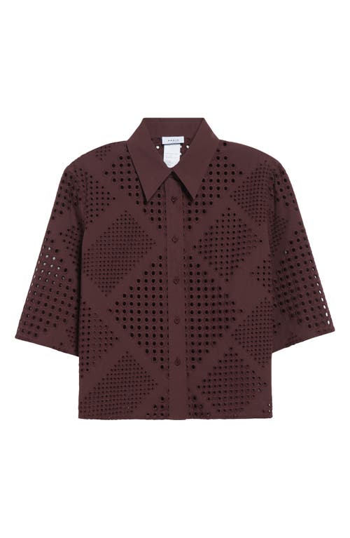 Akris Punto Diamond Cotton Eyelet Short Sleeve Crop Button-up Shirt In Brown