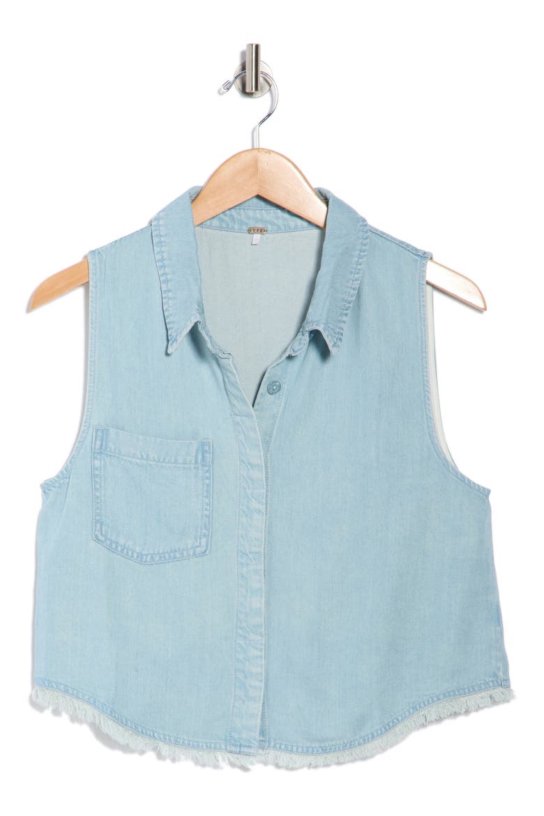Jones Sleeveless Button Front Denim Top, Alternate, color, INDIGO PALE BLUE WASH