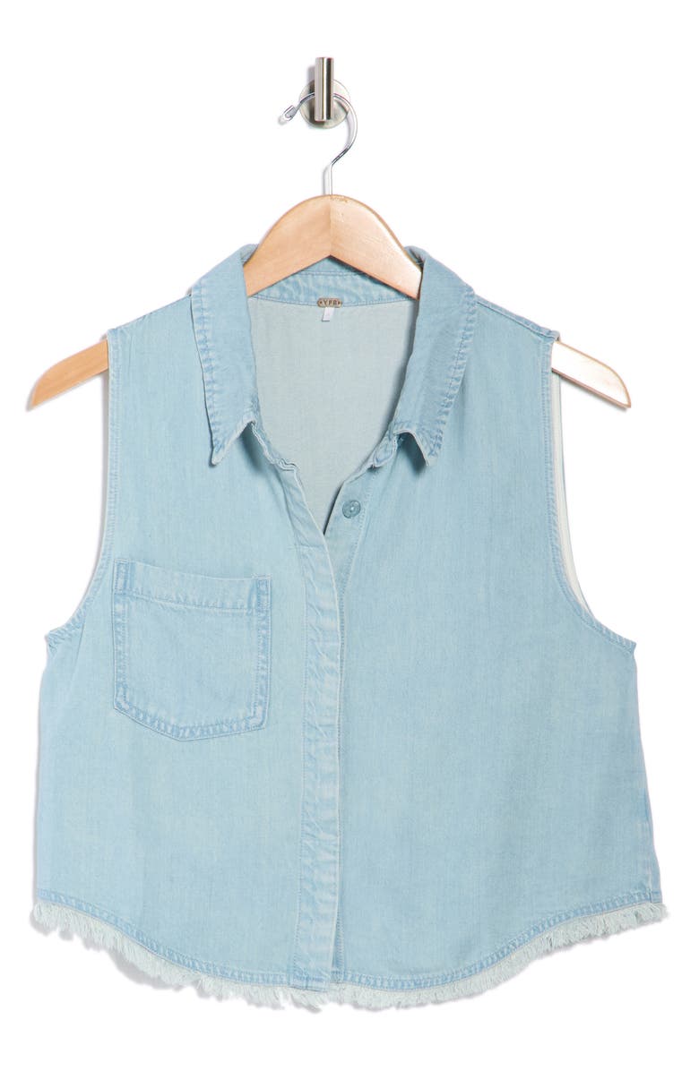 Young, Fabulous & Broke Jones Sleeveless Button Front Denim Top, Main, color, Indigo Pale Blue Wash