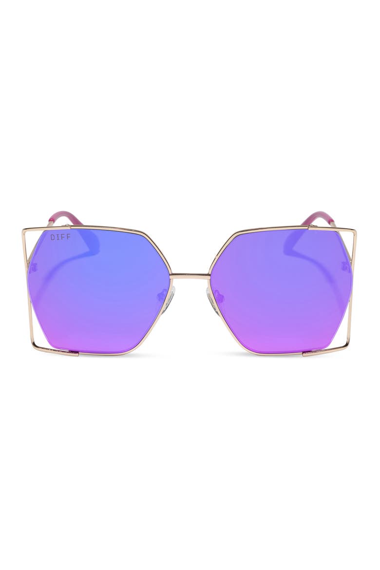 61mm Dawn Geometric Sunglasses, Main, color, GOLD FUSCHSIA MIRROR