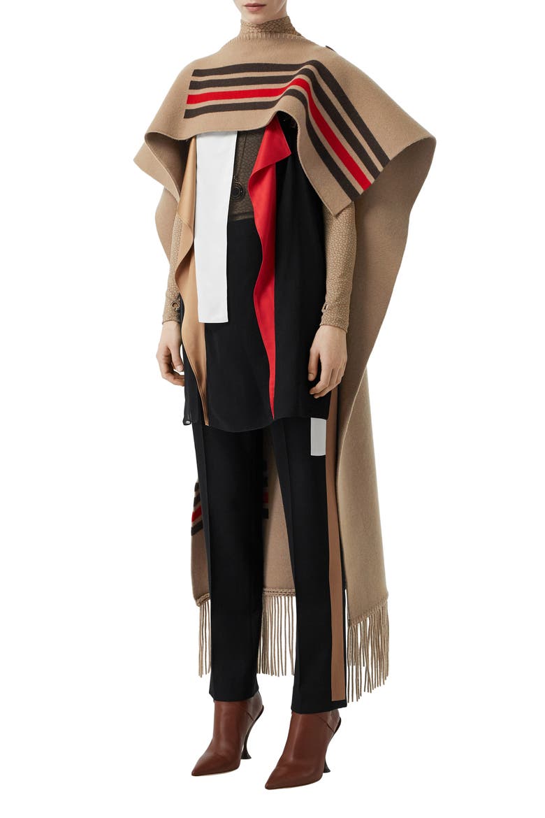 Stripe Wool & Cashmere Cape, Alternate, color, CAMEL