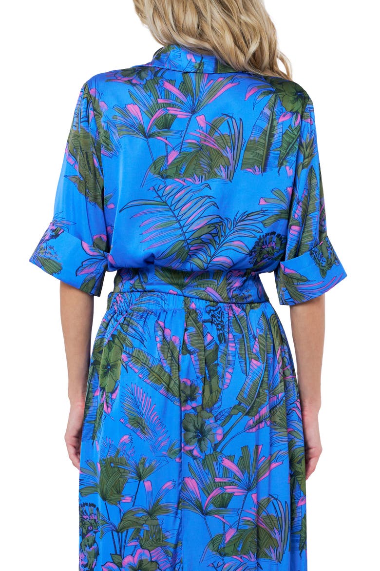 Aurelia Palm Print Elbow Sleeve Button-Up Shirt, Alternate, color, BLUE MULTI