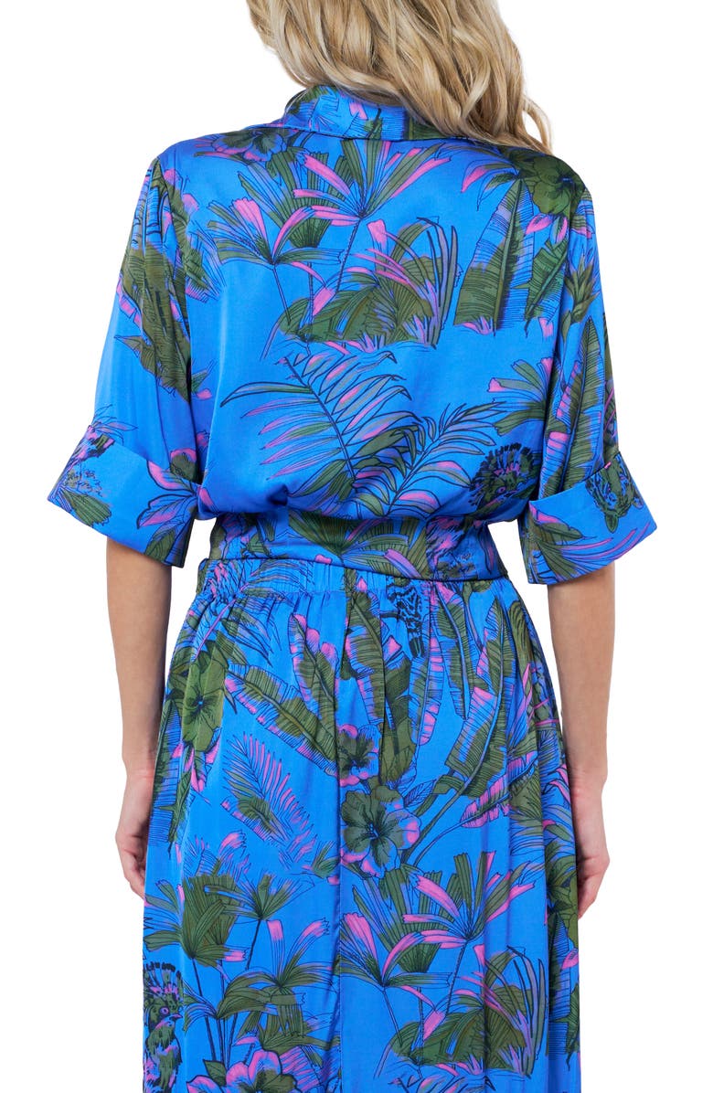CIEBON Aurelia Palm Print Elbow Sleeve Button-Up Shirt, Alternate, color, Blue Multi