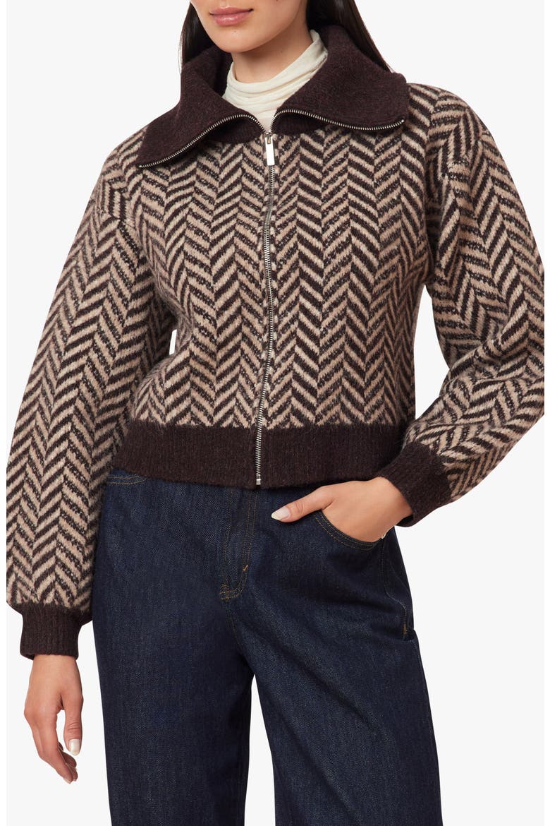 Herringbone Zip Front Cardigan, Main, color, CHOCOLATE