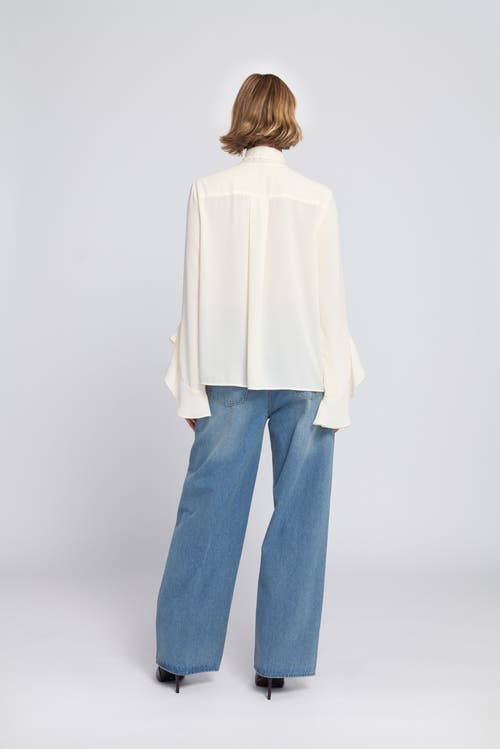 Elle Collection Flounce-trimmed Tie-neck Blouse Top In White