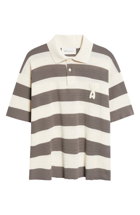 Ami de Coeur Monogram Stripe Openwork Cotton Polo