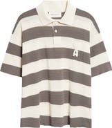 AMI PARIS Ami de Coeur Monogram Stripe Openwork Cotton Polo