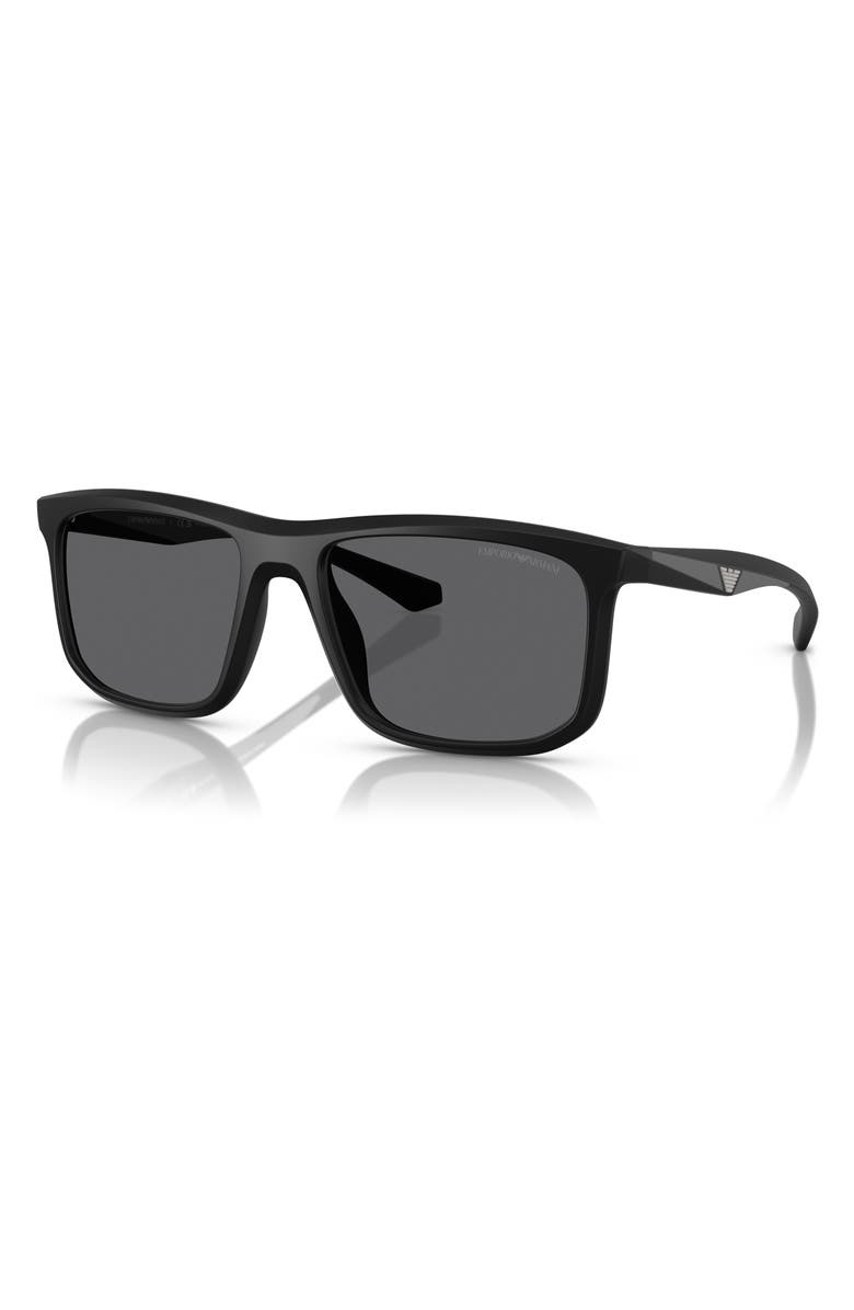 Emporio Armani 57mm Polarized Square Sunglasses, Alternate, color, Matte Black / Grey Polar