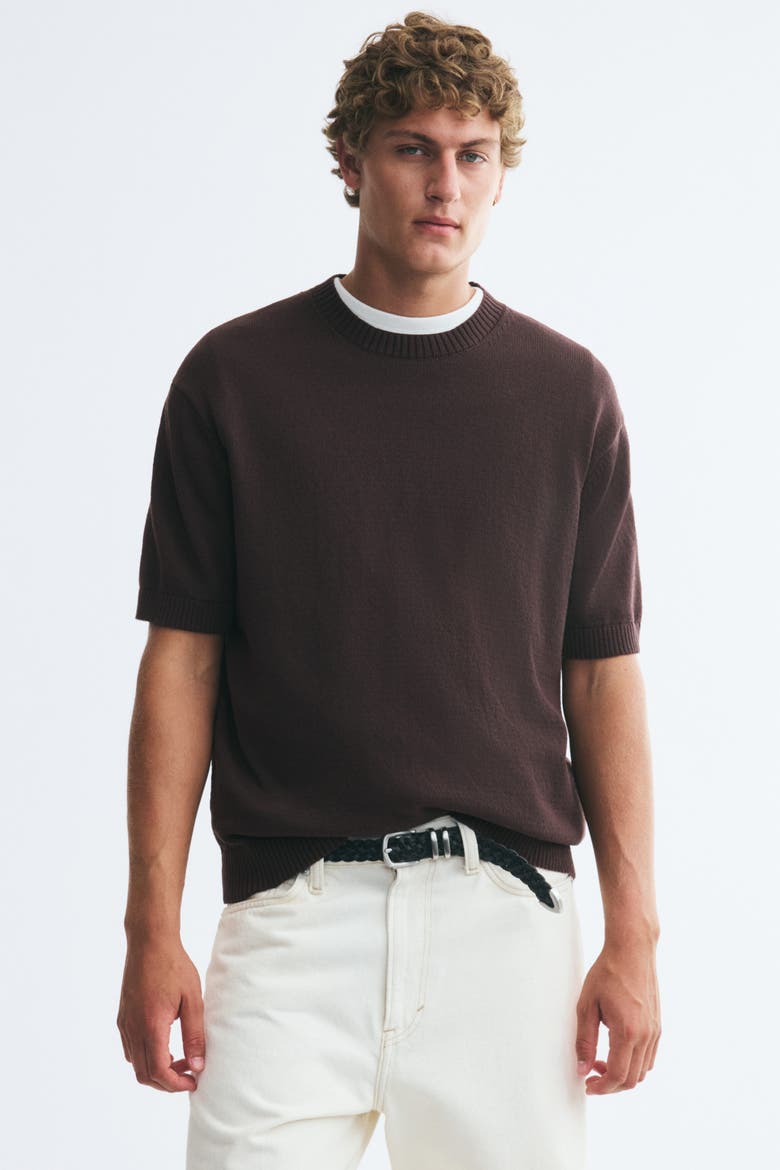 Regular-fit Knit T-shirt, Main, color, Dark brown