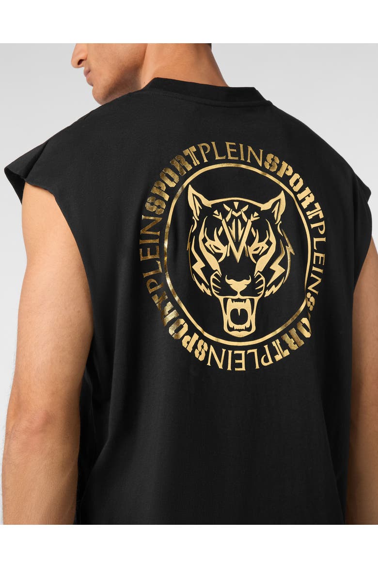 Tanktop T-Shirt Label Men, Alternate, color, black/lightgold