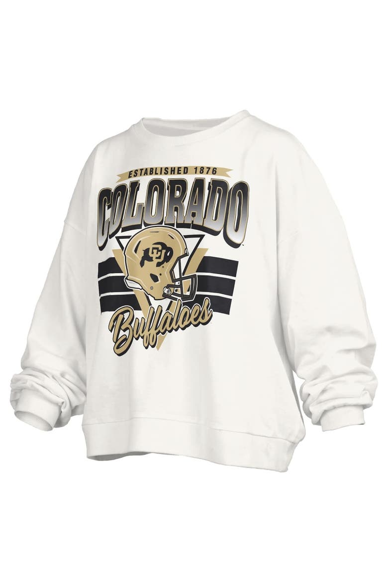 Women's Pressbox White Colorado Buffaloes Oversized Janice Retro Waist-Length Pullover Sweatshirt, Alternate, color, White