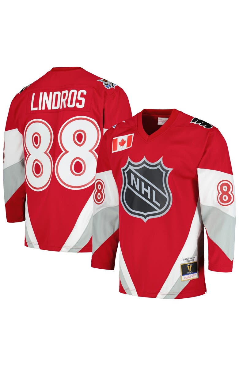 Mitchell & Ness Men's Mitchell & Ness Eric Lindros Scarlet 1999 NHL All-Star Game Blue Line Player Jersey, Main, color,