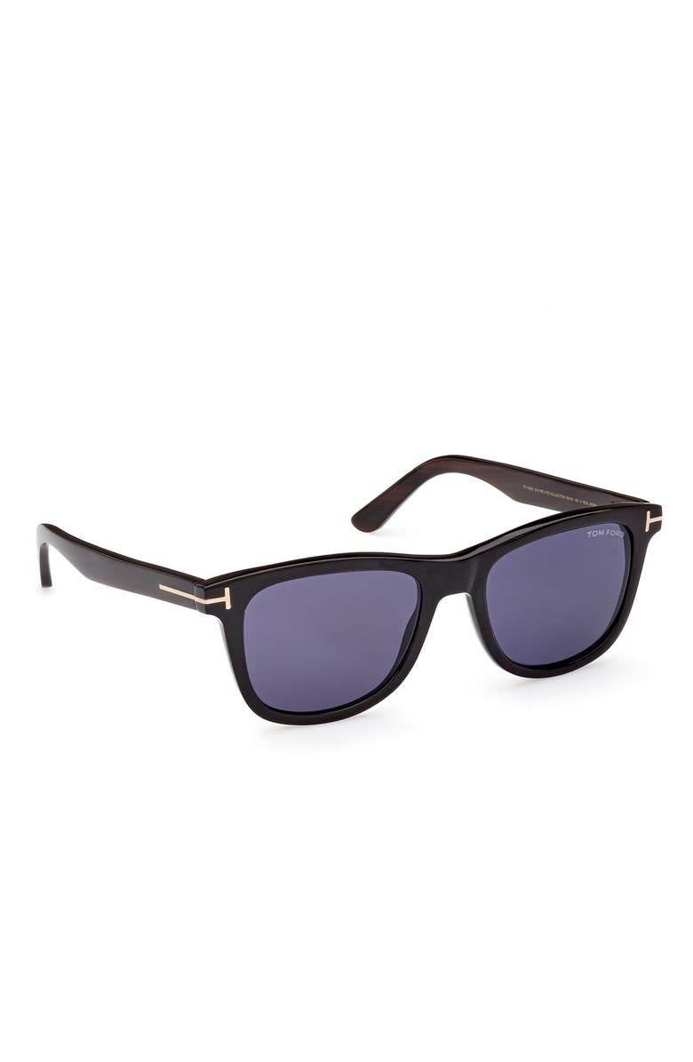 TOM FORD 53mm Polarized Square Sunglasses, Alternate, color, Black Horn / Blue