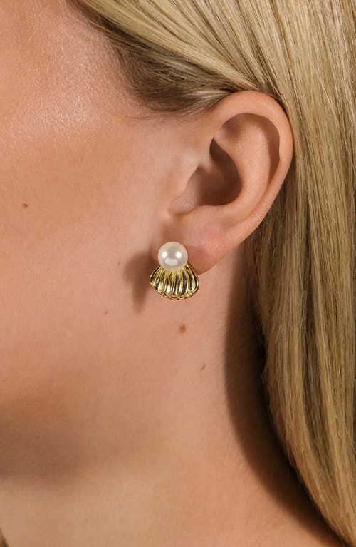 Sterling Forever Alice Faux Pearl Shell Stud Earrings In Gold