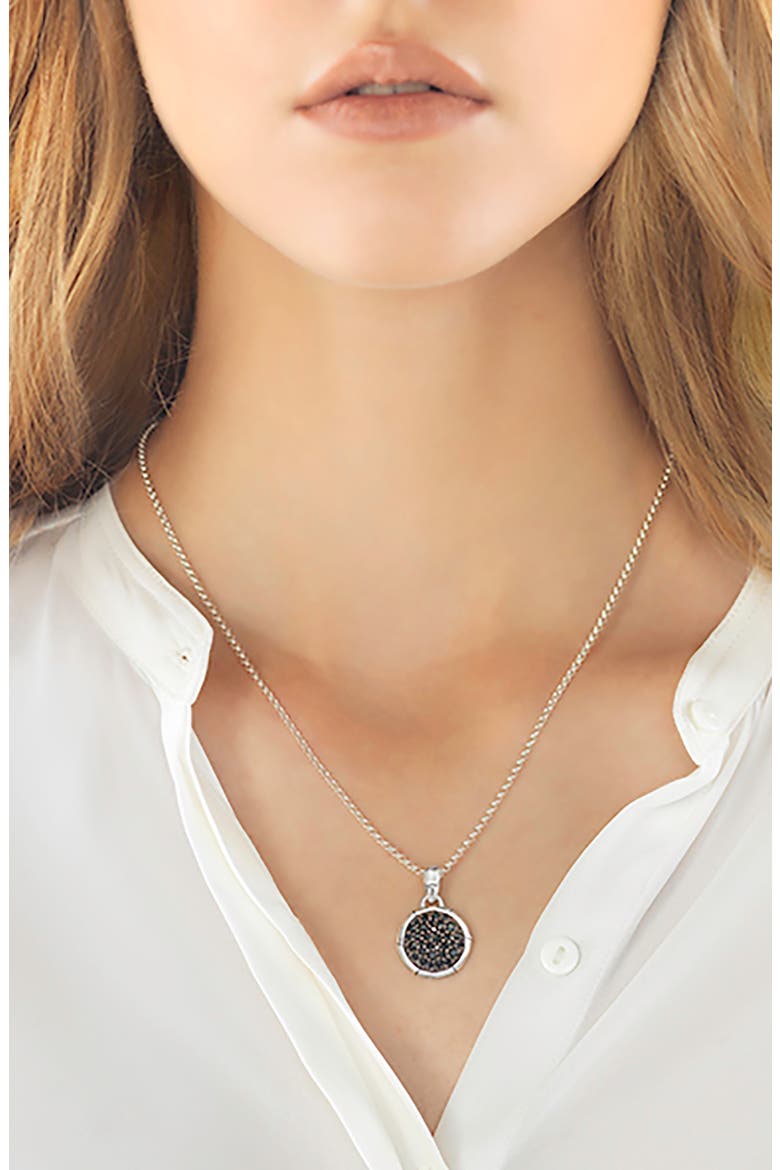 'Bamboo' Small Round Pendant Necklace, Alternate, color, BLACK