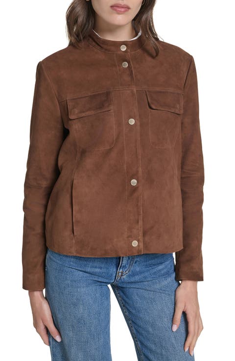 Convertible Collar Leather Jacket