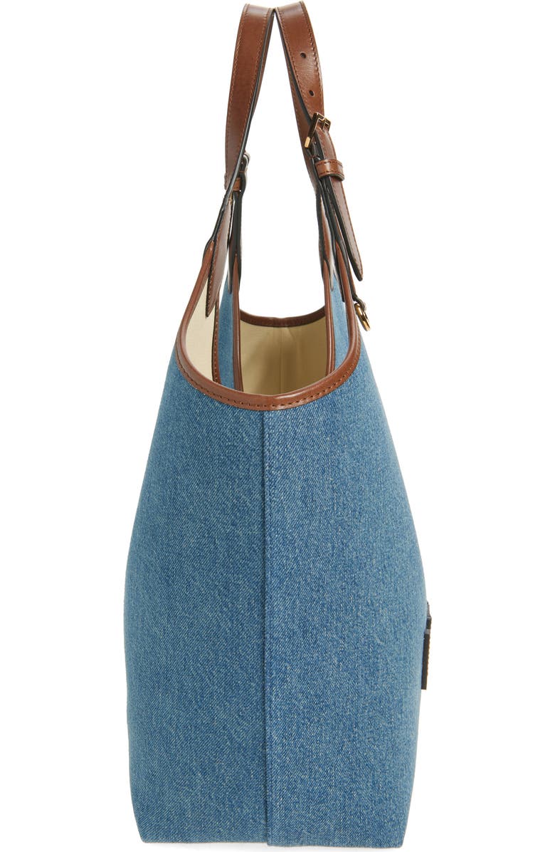 Versace Medium La Medusa Denim Tote, Alternate, color, Denim Brown Gold