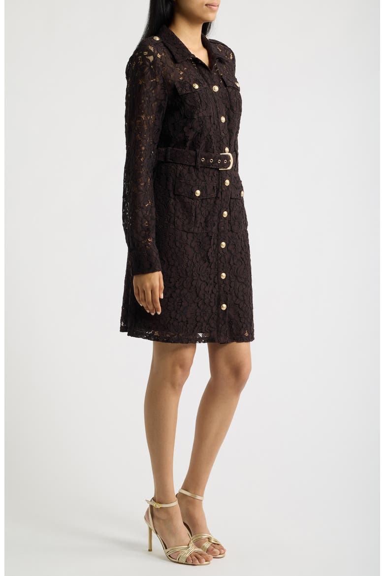 Lace Long Sleeve Shirtdress, Alternate, color, ESPRESSO