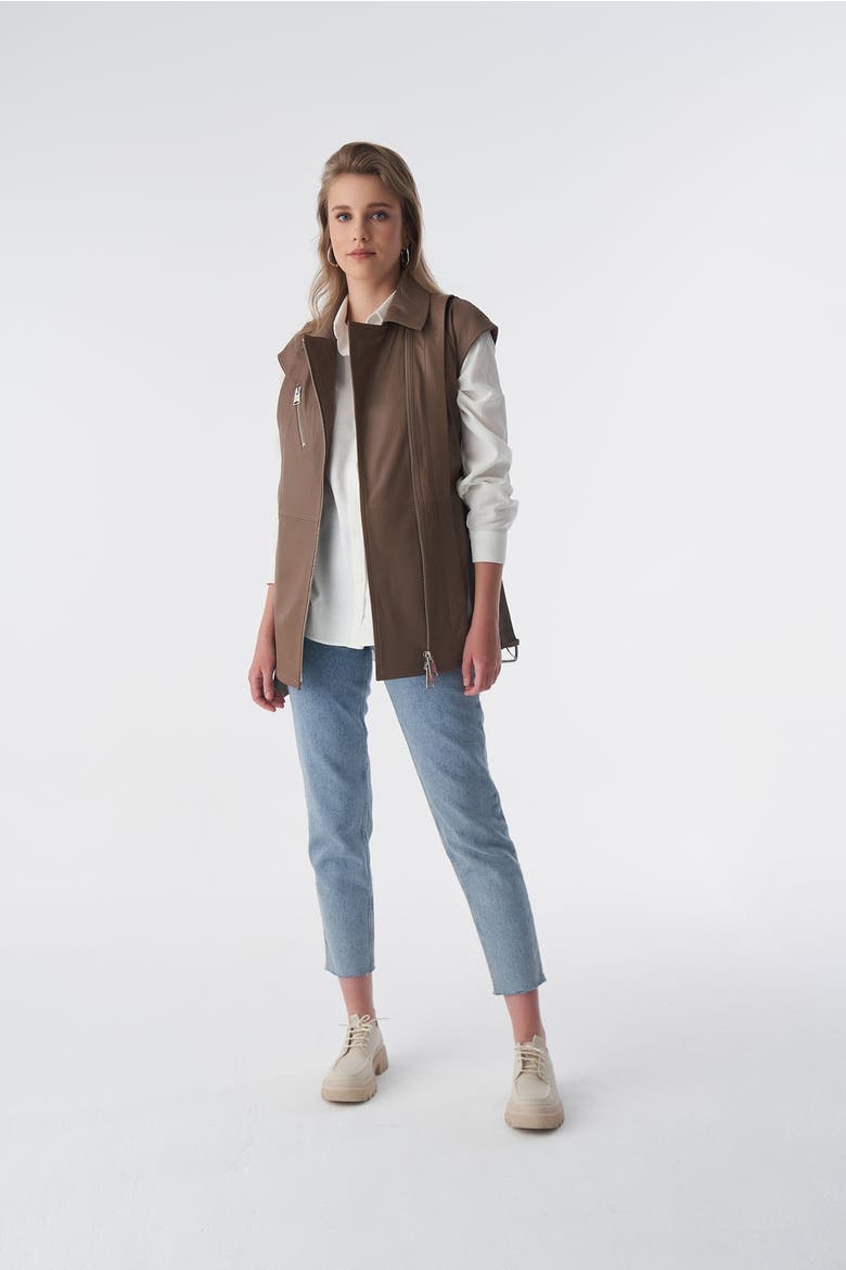 Stephanie Leather Vest, Alternate, color, Mocha Brown