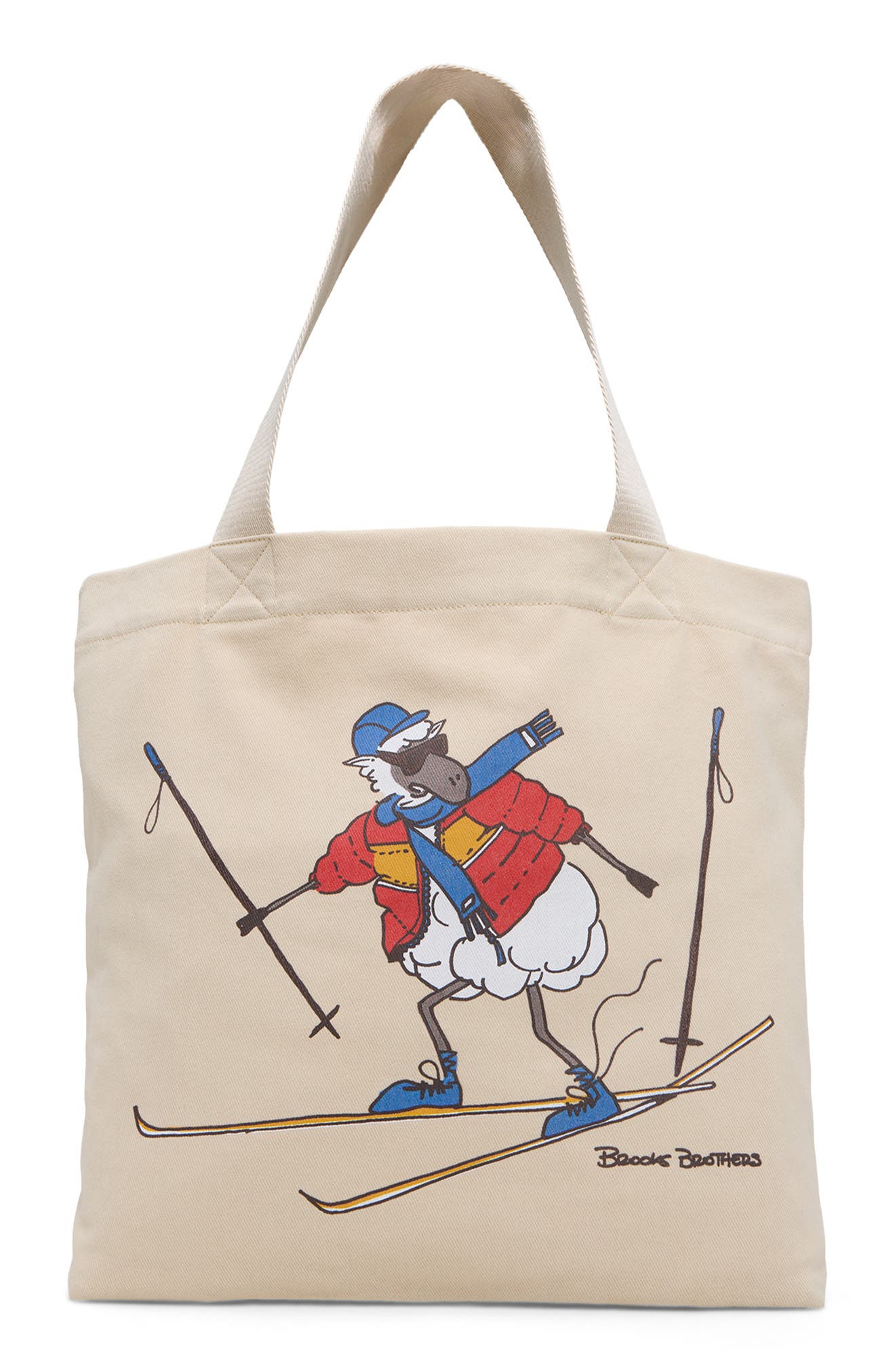 Skiing Sheep Cotton Tote, Main, color, OPEN NATURAL