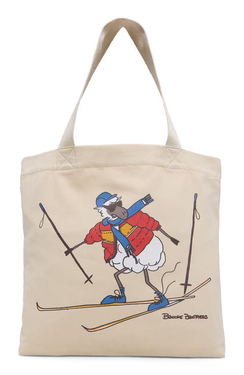 Skiing Sheep Cotton Tote