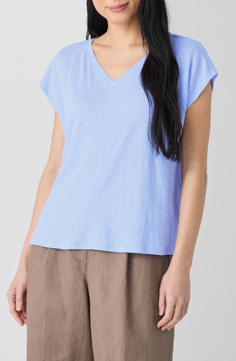 Eileen Fisher V-Neck Organic Linen T-Shirt, Main, color, Bellflower