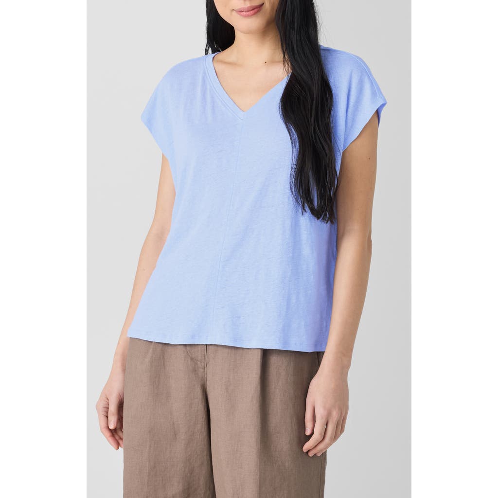 Eileen Fisher V-neck Organic Linen T-shirt In Bellflower