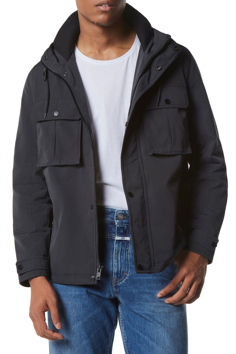 Marc New York Zenith Hooded Shirt Jacket, Main, color, BLACK