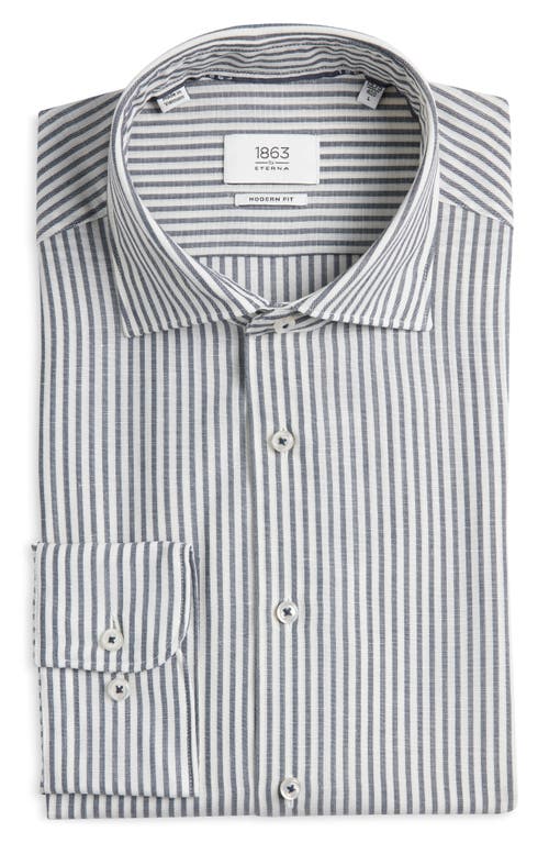 1863 By Eterna Soft Luxury Modern Fit Stripe Wool & Linen Non-iron Dress Shirt In Multi