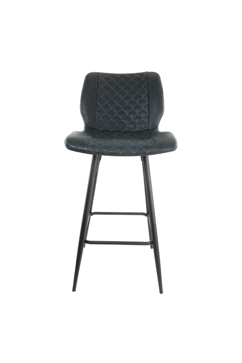 2 Piece Diamond Stitched Faux Leather Bar Chair with Metal Legs, Alternate, color, Black