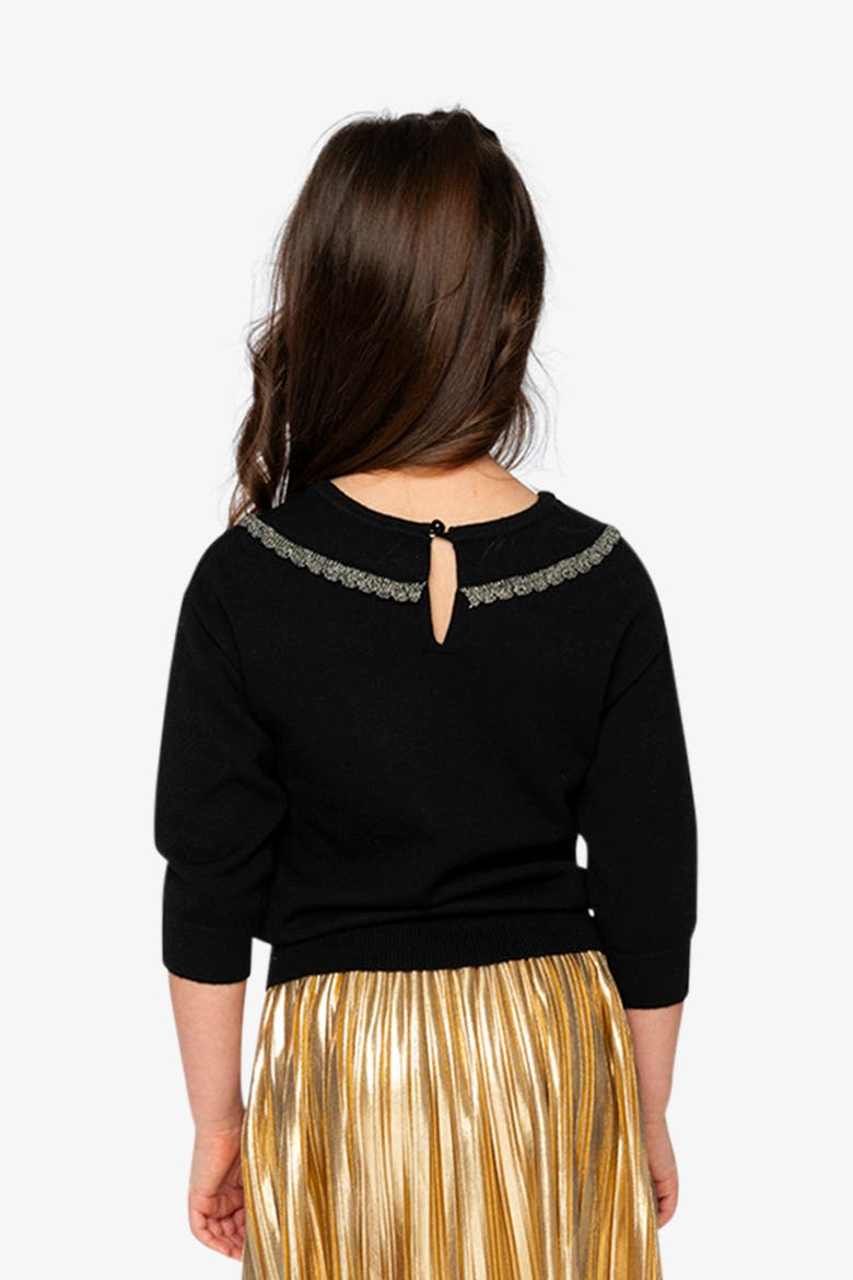 Lace Detail Crew Neck Ribbed Hem Knitted Sweater, Alternate, color, Black and Gold