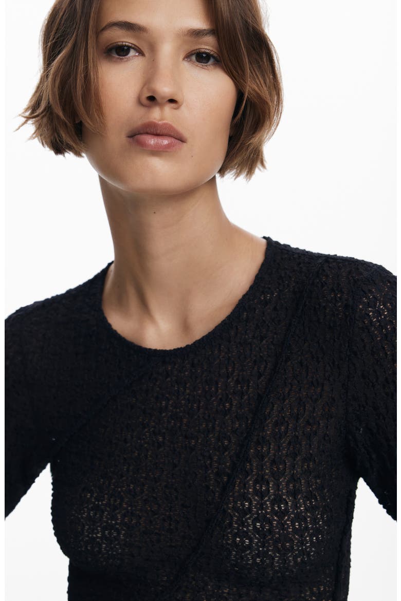 Stretch Lace T-Shirt Long Sleeve T-Shirt, Alternate, color, BLACK