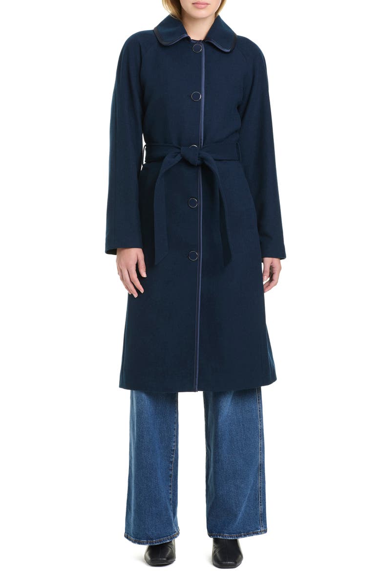 Belted Wool Blend Maxi Coat, Main, color, PARISIAN NAVY