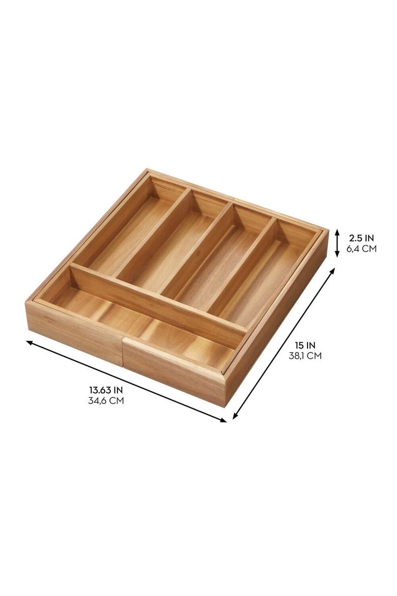 Expandable Acacia Wood Cutlery Drawer Organizer - Natural, Alternate, color, Natural
